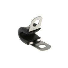 Cable or Hose Clip Black Screw Stainless Steel P Clamp, 6mm Max.